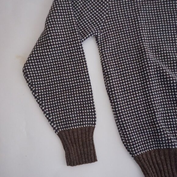 Vintage Damo Brown Micro Check Knit Textured Crewneck Pullover Sweater Neutral M - Picture 7 of 9